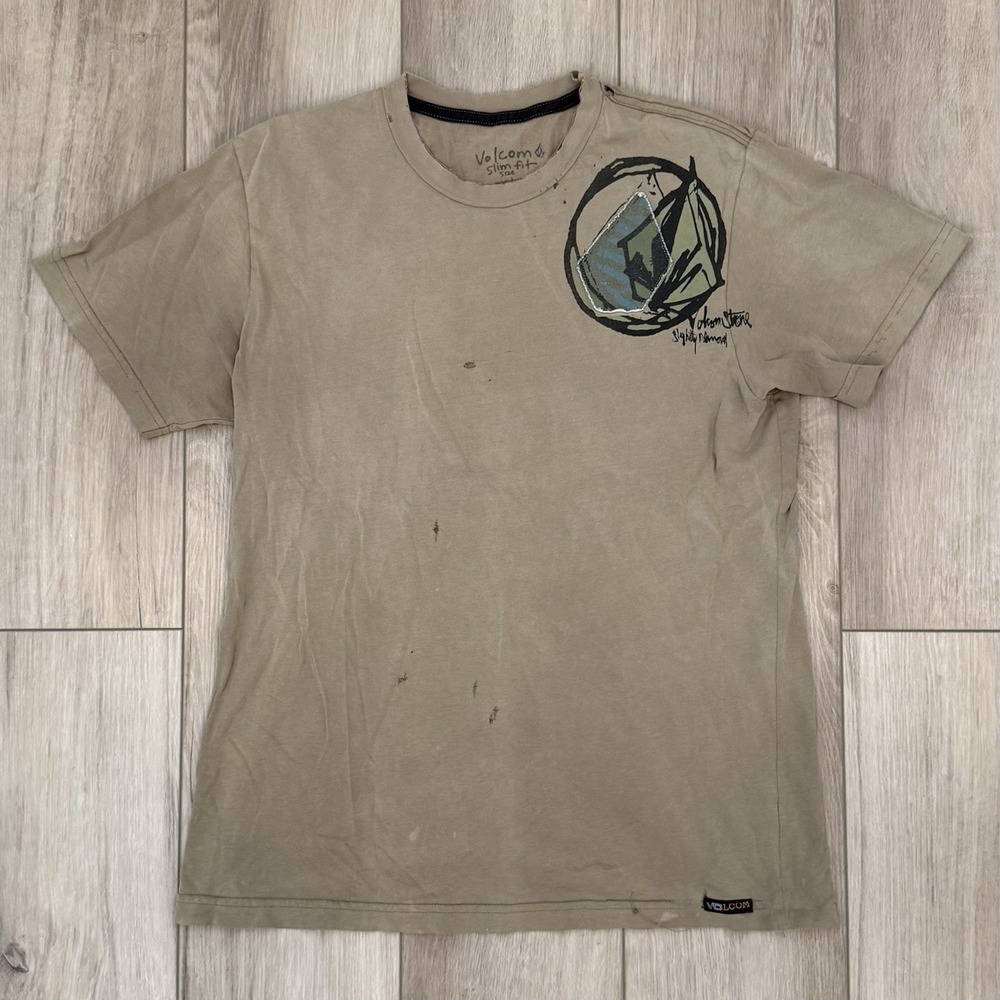 Vintage Volcom Slim Distressed Brown T-Shirt Adult M Skater Grunge Y2K VTG Tee